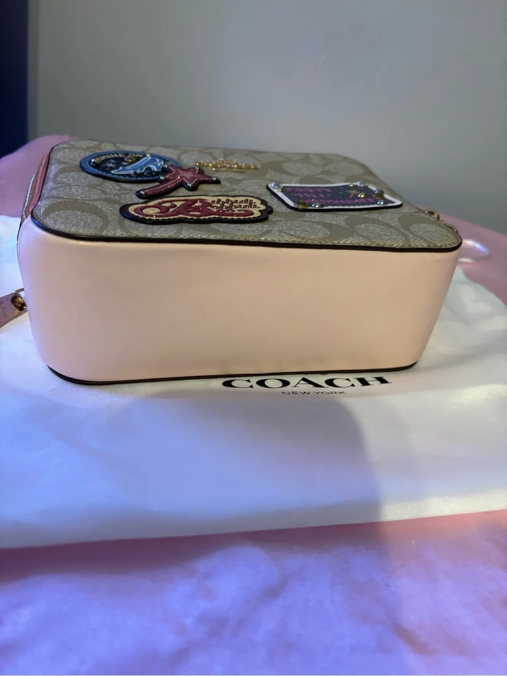NWT Disney x Coach Cinderella Patches Box Crossbody Bag Signature Canvas C1426